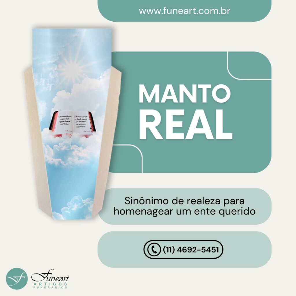 Manto real, produto para funerárias. Um sinônimo de realeza para homenagear um ente querido no momento de despedida.